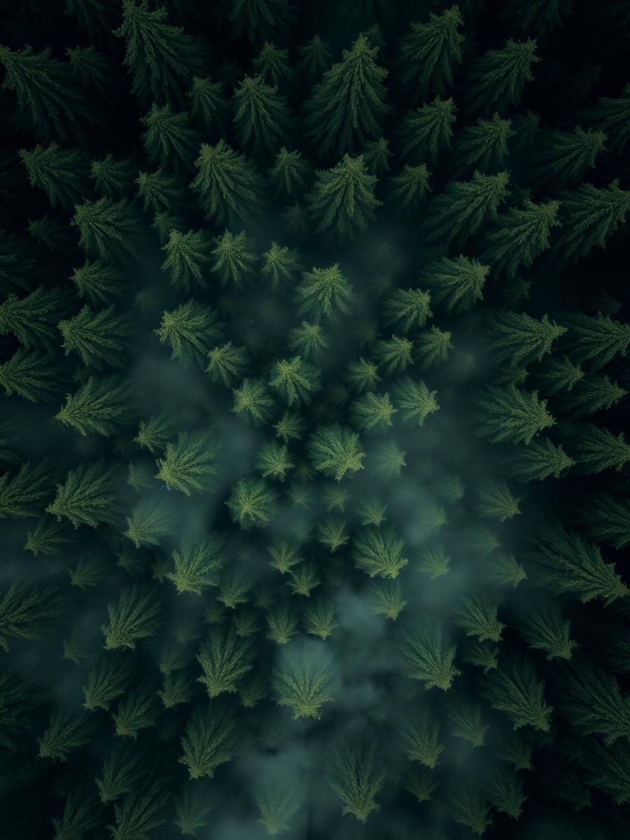 Mist rising through the pines
